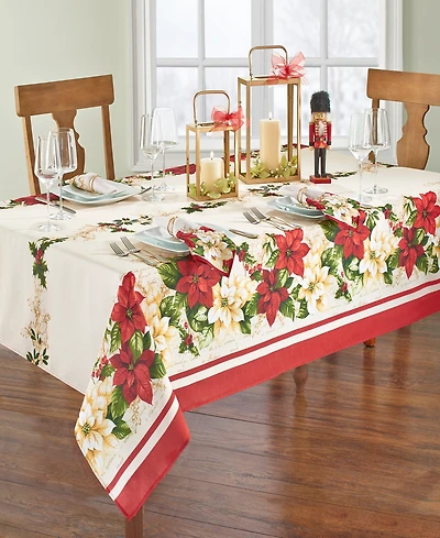 Elrene Red and White Poinsettias Tablecloth