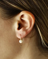 Macy's Cultured Freshwater Pearl (6mm) Threader Semi-Circle Drop Earrings 14k Gold