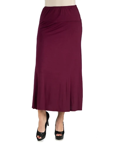 24Seven Comfort Apparel Women Elastic Waist Solid Color Maxi Skirt