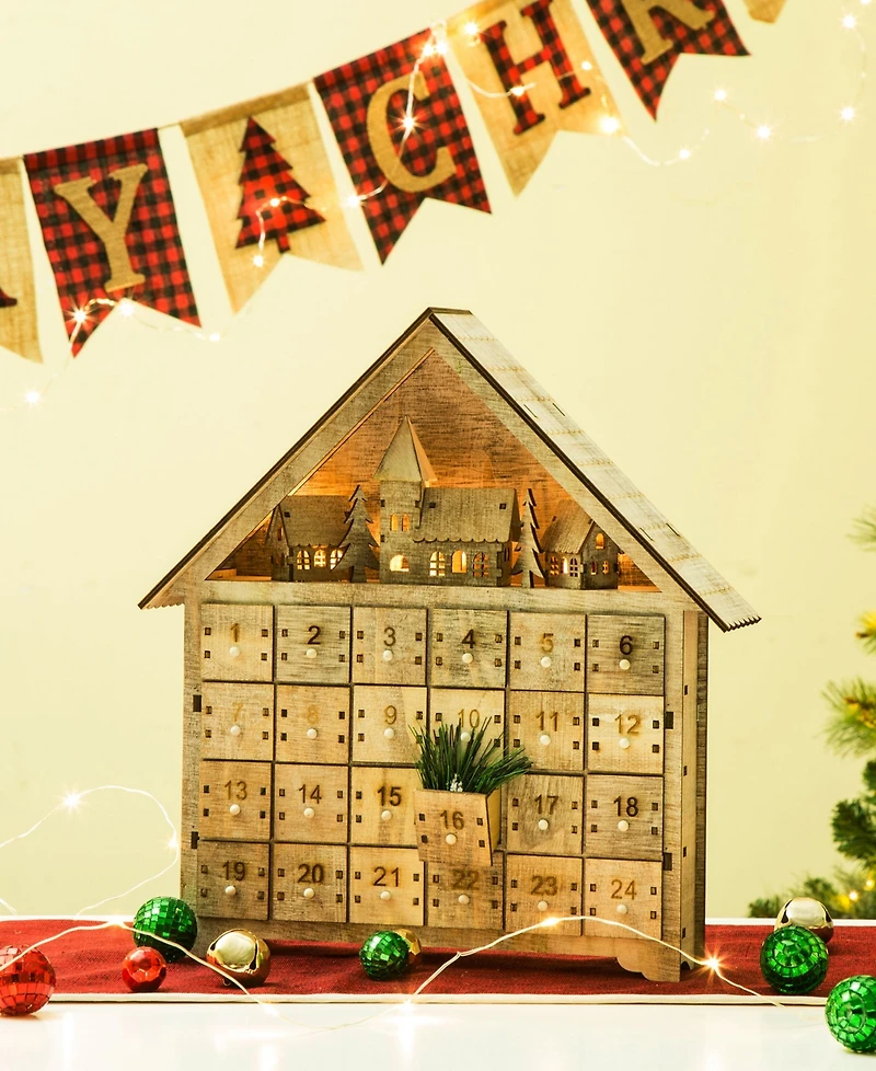Glitzhome 15.35" H Wooden Led Countdown Farmhouse