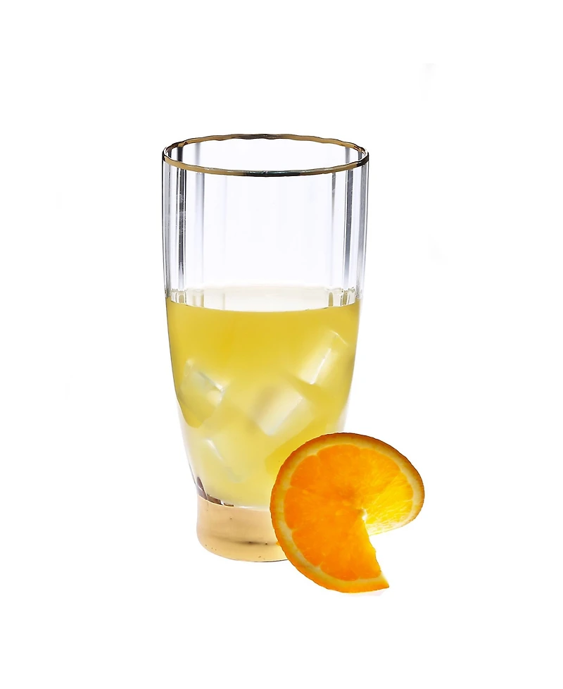 Classic Touch Set of 6 Straight Line Textured Water Tumblers with Vivid Gold Tone Base and Rim