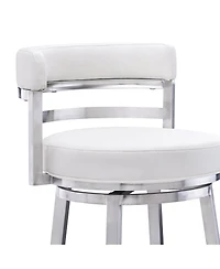 Madrid 26" Counter Height Swivel Gray Artificial leather and Brushed Stainless Steel Bar Stool
