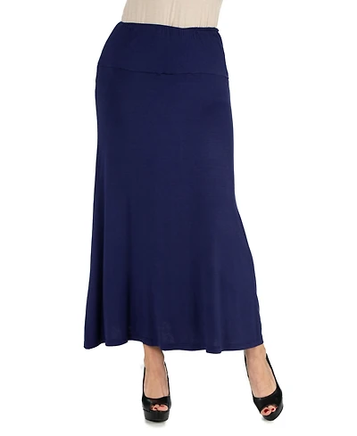 24Seven Comfort Apparel Women Elastic Waist Solid Color Maxi Skirt
