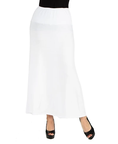 24Seven Comfort Apparel Women Elastic Waist Solid Color Maxi Skirt