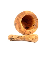 BeldiNest Olive Wood Flat Edge Pestle and Mortar