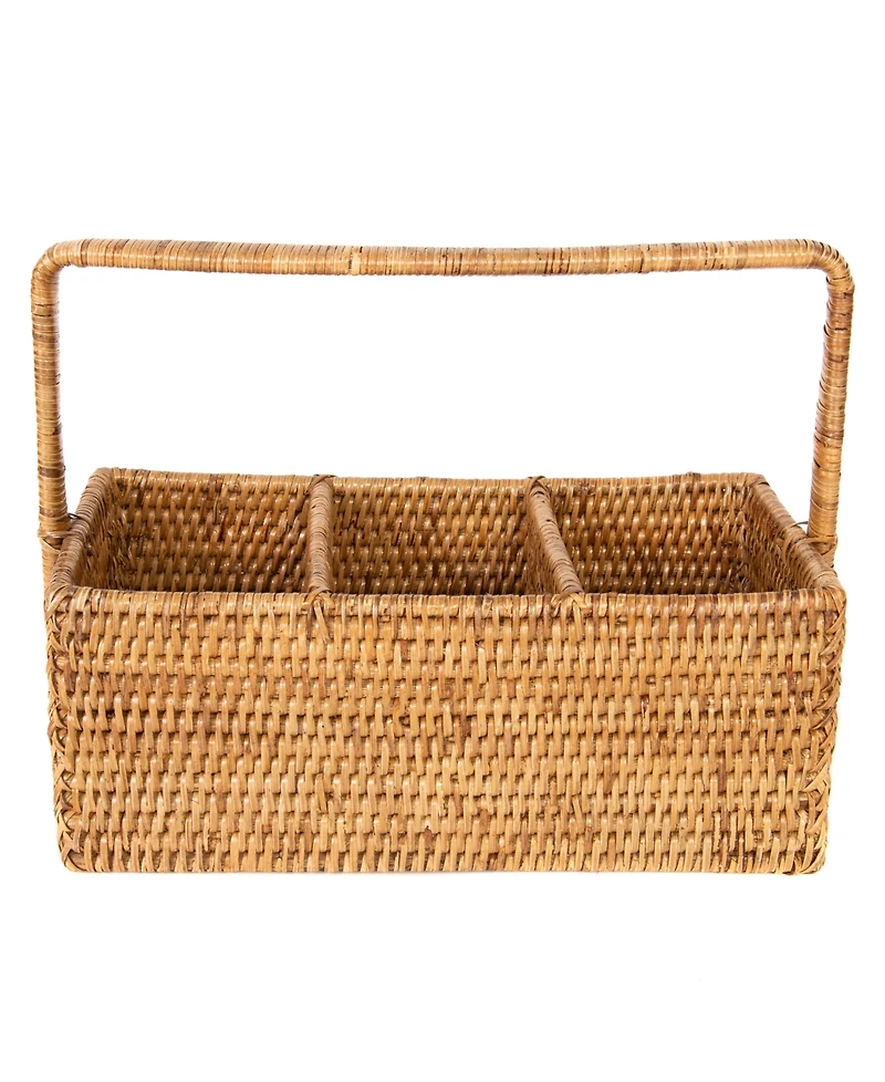 Artifacts Trading Company Rattan 3 Section Caddy/Cutlery Holder with Handle