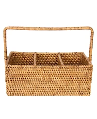 Artifacts Trading Company Rattan 3 Section Caddy/Cutlery Holder with Handle