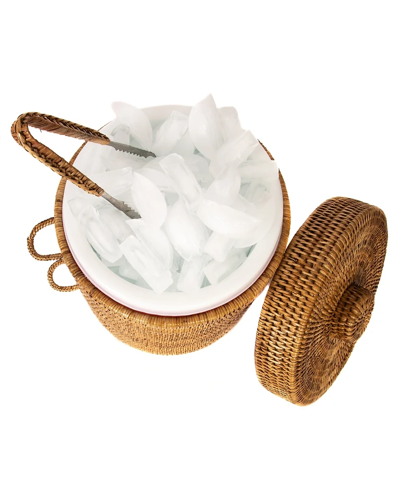 Artifacts Trading Company Rattan Ice Bucket with Tongs