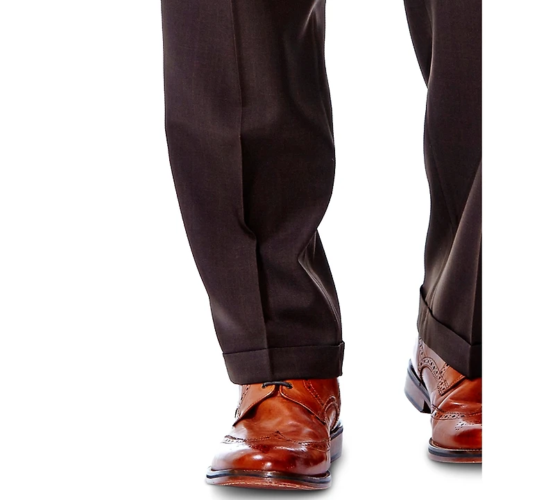 Haggar Men's Eclo Stria Classic Fit Pleated Hidden Expandable Waistband Dress Pants