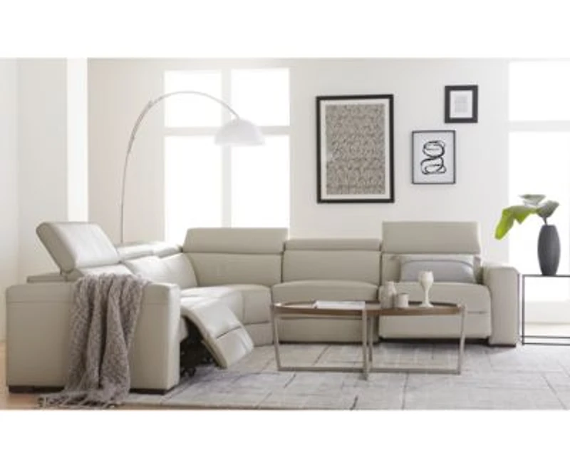 Nevio Leather Power Reclining Sectional Sofa With Articulating Headrests Collection Created For Macys