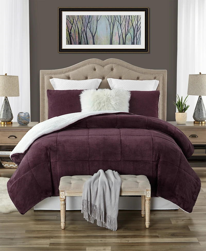 Cathay Home Inc. Plush Faux Fur and Sherpa Reversible Comforter Set, King/California King