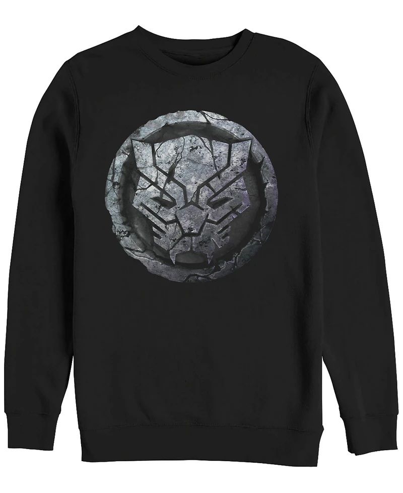 Marvel Men's Black Panther Stone Cat Face Logo, Crewneck Fleece
