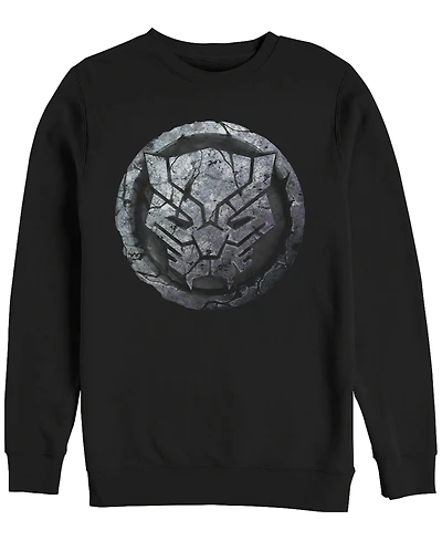Marvel Men's Black Panther Stone Cat Face Logo, Crewneck Fleece