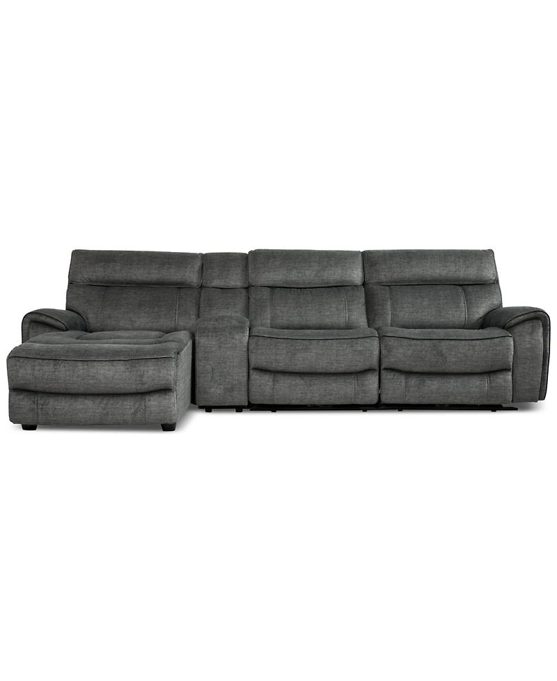 Closeout! Hutchenson 4-Pc. Fabric Chaise Sectional with 2 Power Recliners, Power Headrests and Console