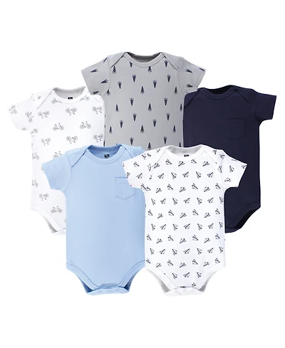 Hudson Baby Infant Boy Cotton Bodysuits 5pk, Basic Paper Airplane, 18-24 Months