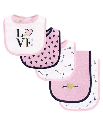Hudson Baby Girls Cotton Terry Bib and Burp Cloth Set