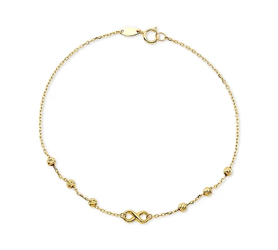 Diamond Infinity & Textured Bead Link Bracelet in 10k Gold