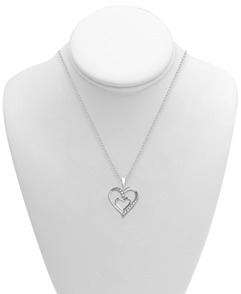 Diamond Double Heart 18" Pendant Necklace (1/10 ct. t.w.) in Sterling Silver