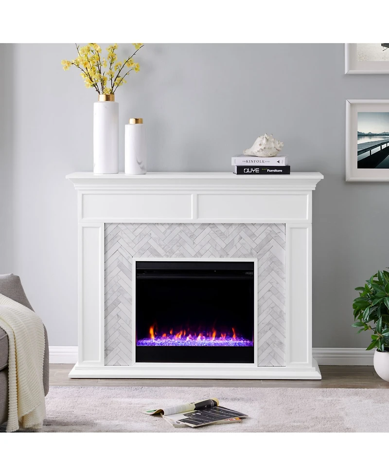 Southern Enterprises Anika Marble Tiled Color Changing Electric Fireplace