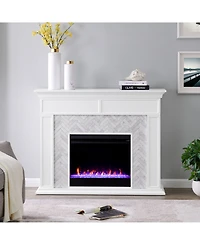 Southern Enterprises Anika Marble Tiled Color Changing Electric Fireplace
