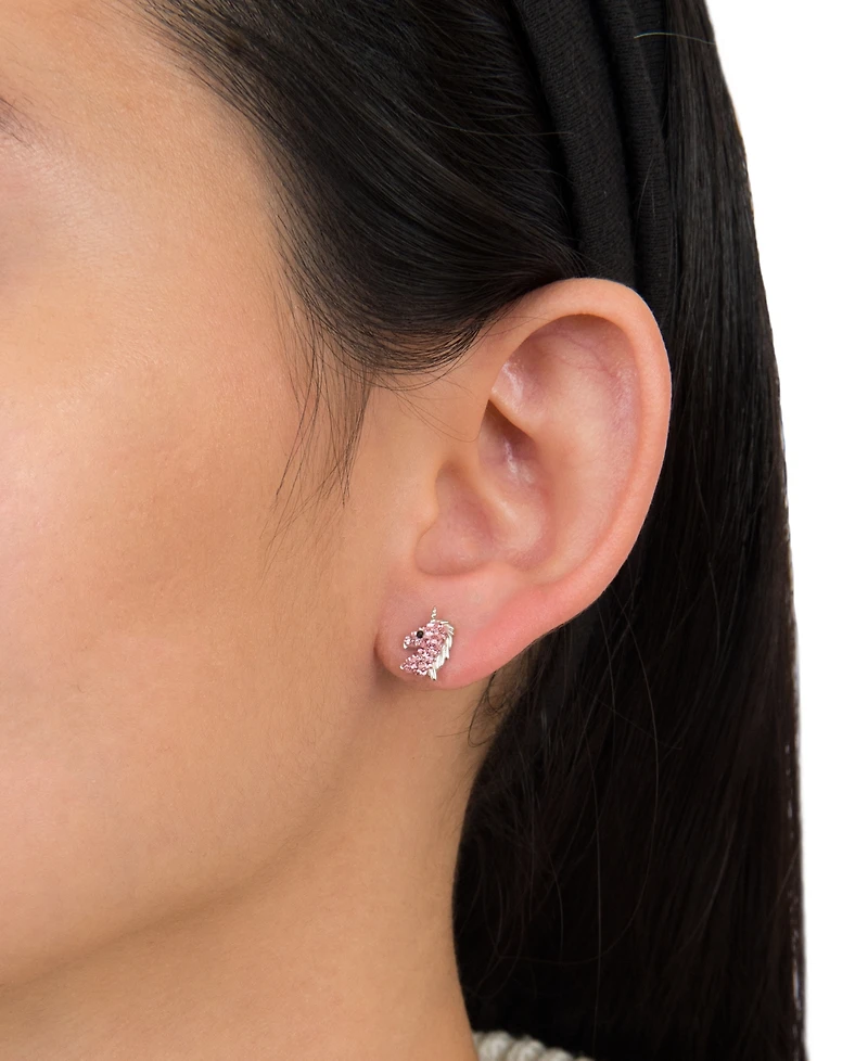 Pave Crystal Unicorn Stud Earrings in Sterling Silver