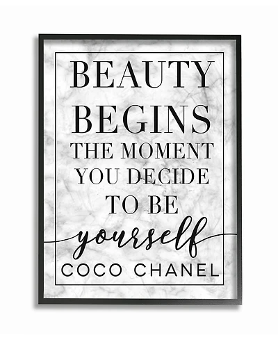 Stupell Industries Beauty Begins Once You Decide to Be Yourself White Marble Typography Framed Texturized Art, 16" L x 20" H