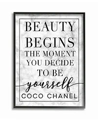 Stupell Industries Beauty Begins Once You Decide to Be Yourself White Marble Typography Framed Texturized Art, 16" L x 20" H