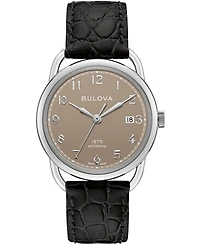 Limited Edition Bulova Men's Swiss Automatic Joseph Bulova Black Leather Strap Watch 38.5mm