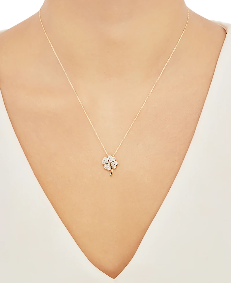 Diamond Accent Four Leaf Clover Pendant in 10K Yellow Gold