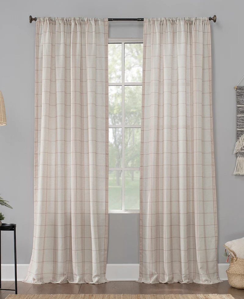 Castille Farmhouse Plaid Linen Semi-Sheer Rod Pocket Curtain Panel