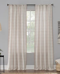 Castille Farmhouse Plaid Linen Semi-Sheer Rod Pocket Curtain Panel