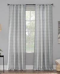 Castille Farmhouse Plaid Linen Semi-Sheer Rod Pocket Curtain Panel