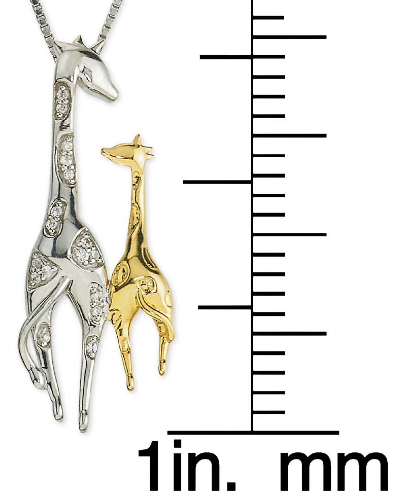 Diamond Giraffe Mother & Child 18" Pendant Necklace (1/10 ct. t.w.) in Sterling Silver & 10k Gold
