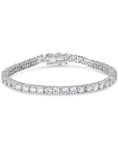 Simulated Cubic Zirconia Alternating Line Bracelet in Silver Plate