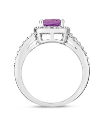 Simulated Birthstone Cushion Cubic Zirconia Halo Solitaire Ring Silver Plate