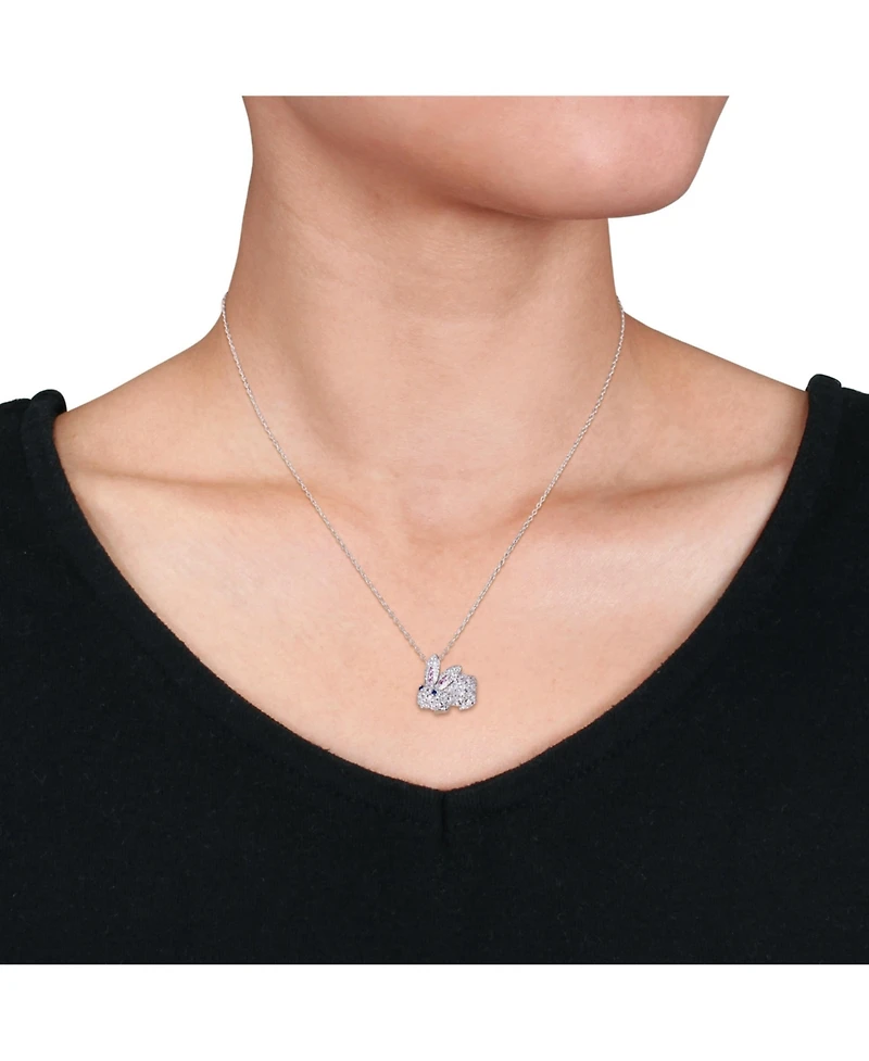 Multi-Color Lab Grown Sapphire (1 1/10 ct. t.w.) Bunny Necklace in Sterling Silver