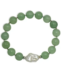 Genuine Stone Bead Biwa Pearl Stretch Bracelet