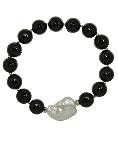Genuine Stone Bead Biwa Pearl Stretch Bracelet
