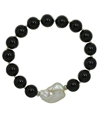 Genuine Stone Bead Biwa Pearl Stretch Bracelet
