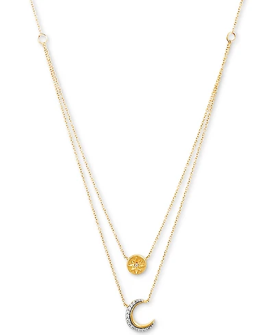 Diamond Star & Moon Layered Pendant Necklace (1/20 ct. t.w.) in 14k Gold-Plated Sterling Silver, 17" + 1" extender