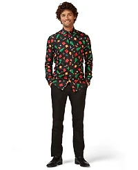 OppoSuits Men's Christmas Shirt - Festive Holiday Icons Button Up Dress Shirt - Slim Fit - Black - Long sleeve