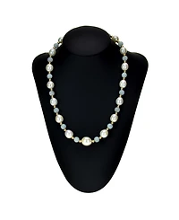 White Freshwater Cultured Pearl (10.5-11mm) with Blue Aquamarine (8mm), and Gold Beads (4mm) 18" Necklace in 14k Yellow Gold