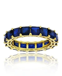 Created Blue Spinel Princess Cut Eternity Band in 14k Yellow Gold Plated Sterling Silver