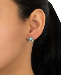 Light Aqua Crystal Pave Starfish Stud Earrings in Sterling Silver
