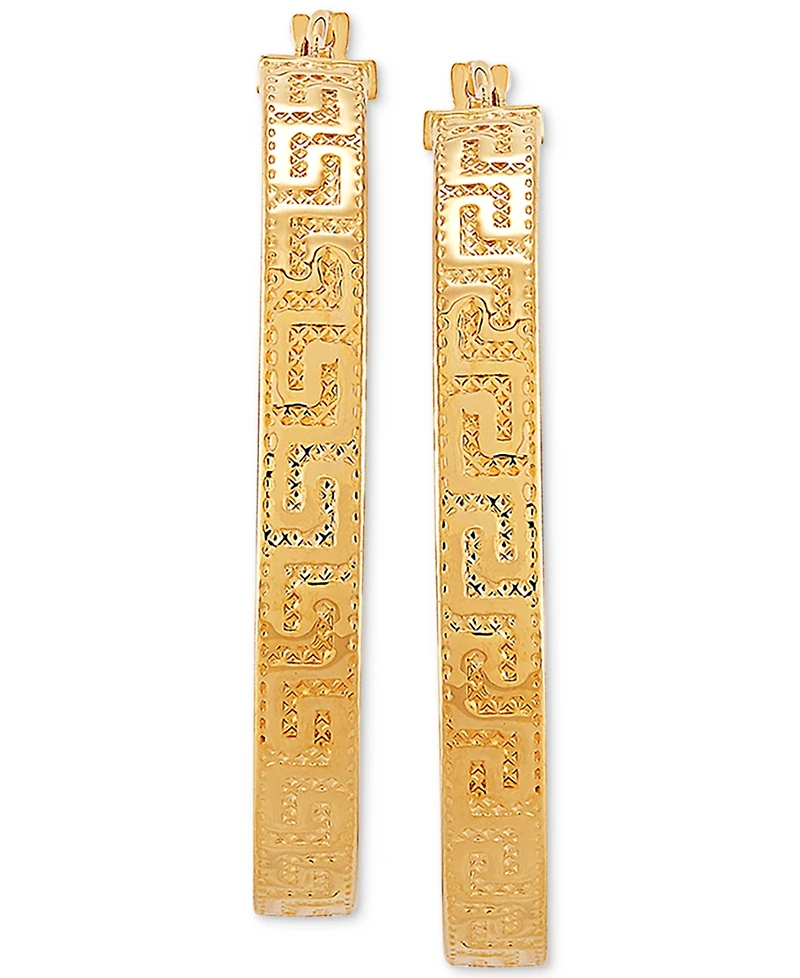 Italian Gold Medium Greek Key Hoop Earrings in 14k Gold, 30mm