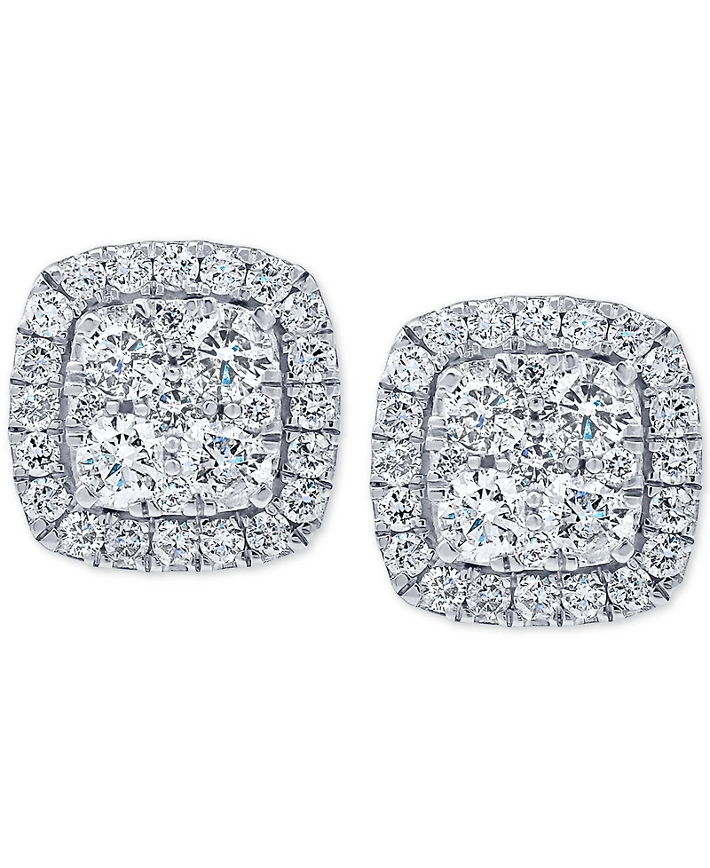 Diamond Halo Cluster Stud Earrings (1 ct. t.w.) in 14k White Gold