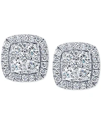 Diamond Halo Cluster Stud Earrings (1 ct. t.w.) in 14k White Gold