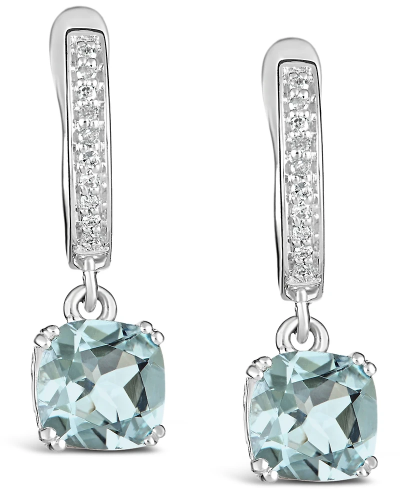 Aquamarine (2-1/2 ct. t.w.) and Diamond (1/10 ct. t.w.) Drop Earrings in Sterling Silver