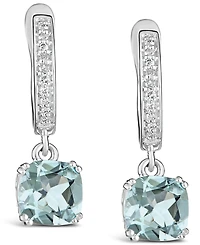 Aquamarine (2-1/2 ct. t.w.) and Diamond (1/10 ct. t.w.) Drop Earrings in Sterling Silver