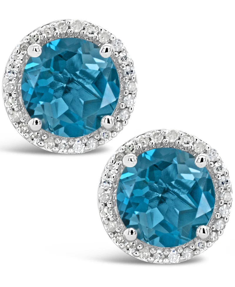 London Blue Topaz (3-1/10 ct. t.w.) and Diamond (1/6 ct. t.w.) Stud Earrings in Sterling Silver